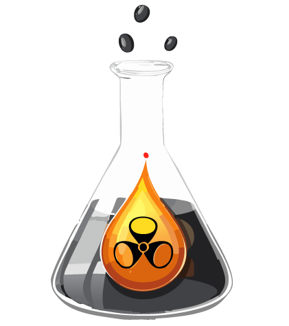 Fiole de laboratoire contenant un produit chimique toxique et cancérigène.