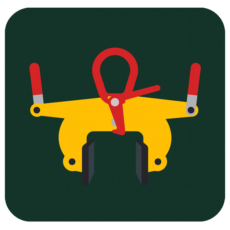 Pince de levage jaune et rouge pour manutention – accessoires de levage spécialisés.