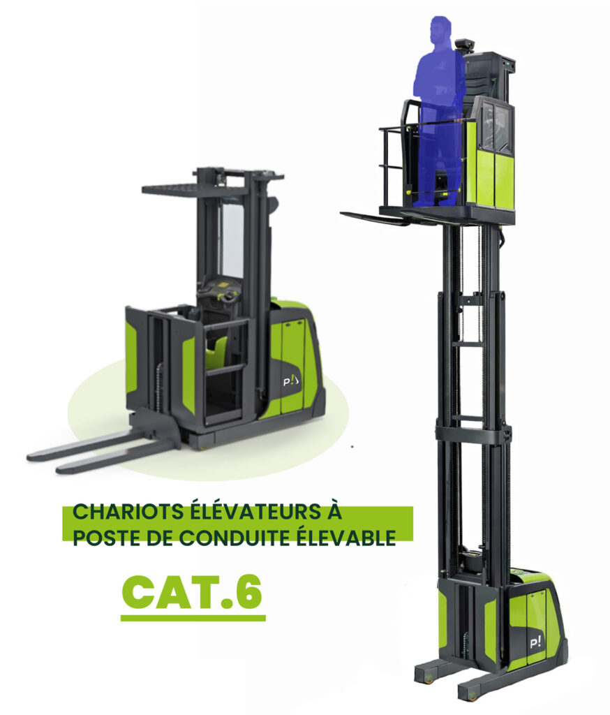 Chariot élévateur à poste de conduite élevable catégorie 6 avec opérateur en hauteur