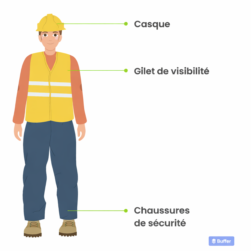 Équipements de protection individuelle pour cariste : casque, gilet haute visibilité et chaussures de sécurité