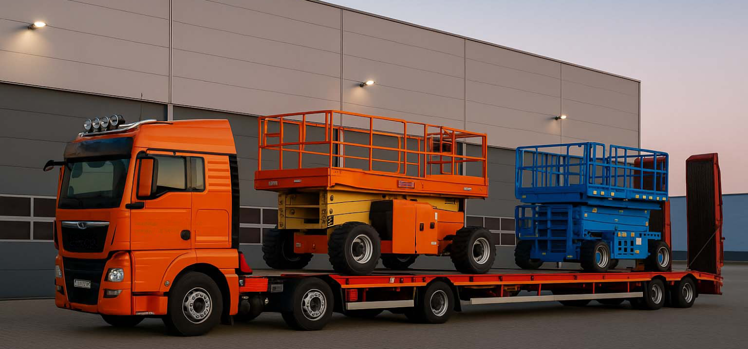 Camion transportant des nacelles JLG d'utilisées pour la formation nacelle à la conduite hors production.